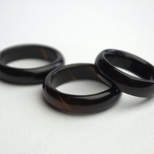 Black Agate Faceted Band Solid Stone Ring Size 7 8 9 10 Carved Etsy