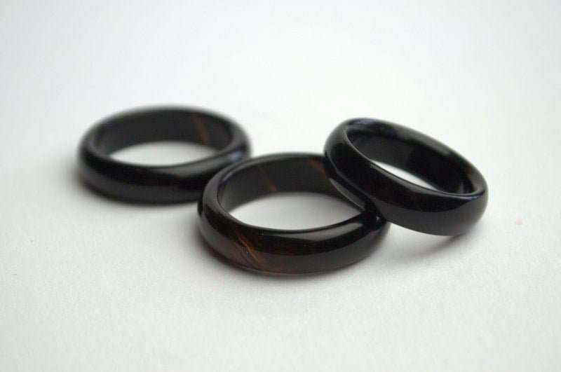 Black Agate Stone Ring Solid Black Gemstone Ring Band Boho Stone