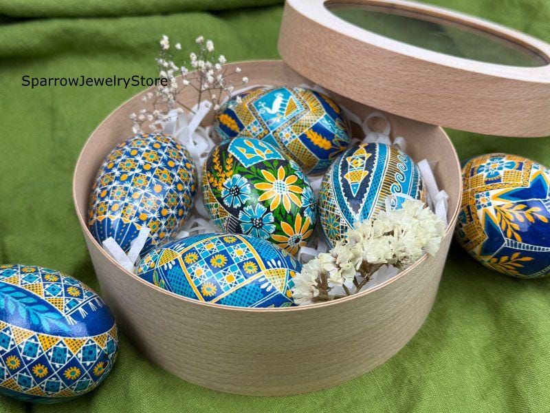 バカラ 極希少 マグナムサイズ 特大 イースターエッグ 全面切子 青色被せ装飾 5個セット ガチョウの高品質イースターエッグ 伝統的なウクライナの