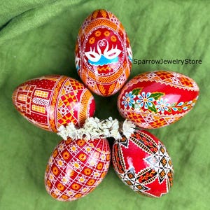 Äkta ukrainska påskägg SET med 5 gåsägg av hög kvalitet Handgjorda påskägg Traditionell ukrainsk symbol Pysanky påskdekorationer