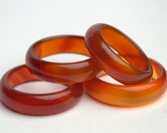 Dark Red Carnelian Agate carved stone band Ring size 6 7 8 9 Stacking boho rings Dark orange whole stone ring band Unisex Gift for her him