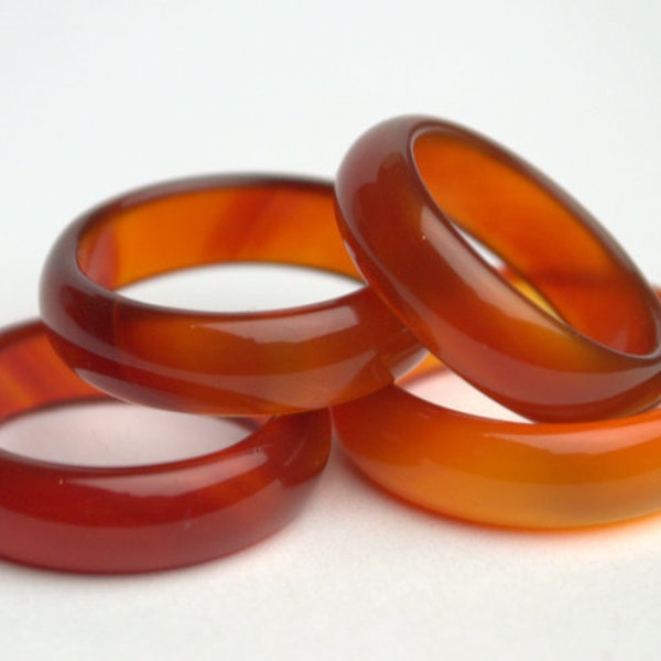 Dark Red Carnelian Agate carved stone band Ring size 6 7 8 9 Stacking boho rings Dark orange whole stone ring band Unisex Gift for her him