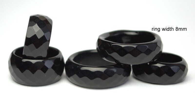 Faceted Black Agate Ring: Solid Stone Band, Sizes 7-10 - Etsy