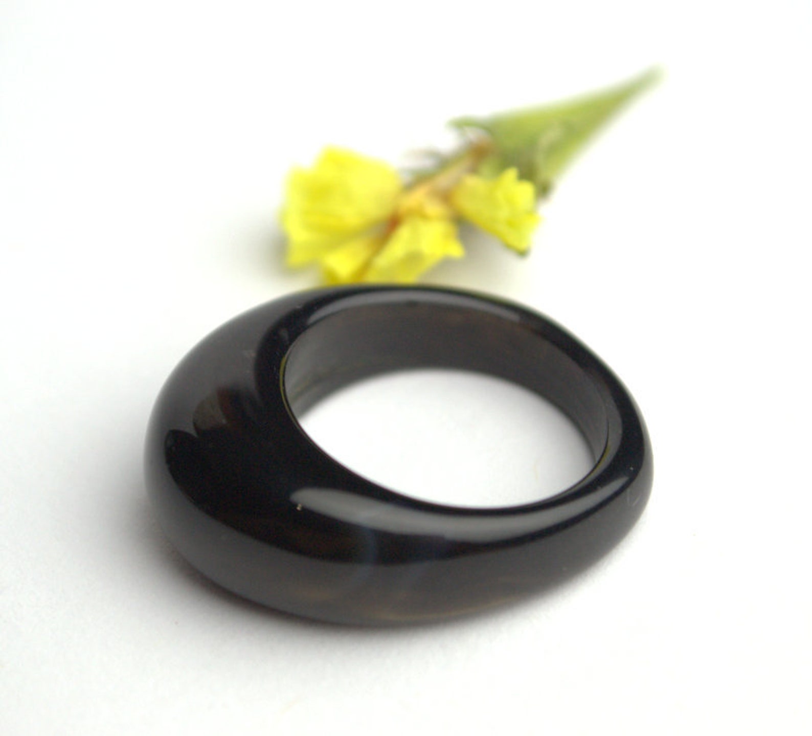 Natural black agate stone ring band Black stone solid ring Etsy