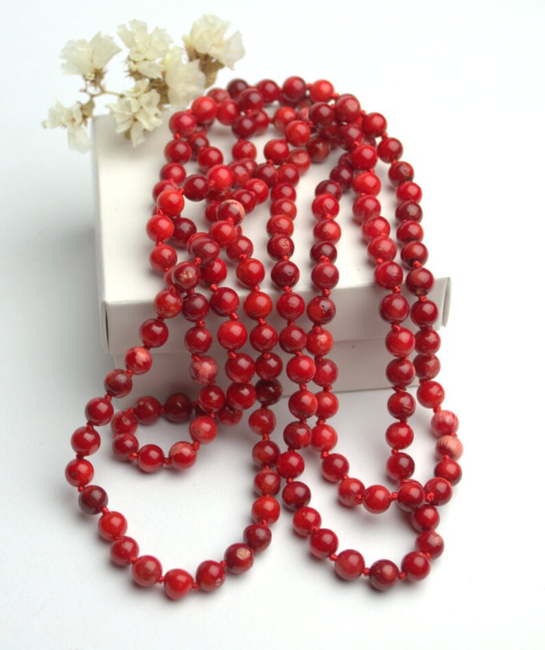 Natural Red Coral Necklace Long Multi Strand Wrap Necklace No Etsy