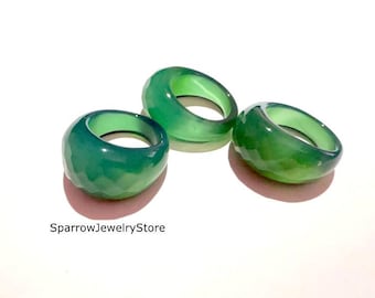 Green Agate Stone Ring: Eastern Boho Style Gemstone Band