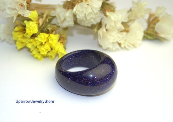 Blue Sandstone Ring: Carved Gemstone Band, Unisex Eastern Style Jewelry