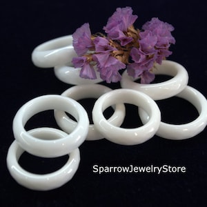 White Agate Stone Ring: Polished Gemstone Wedding Band