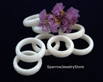 White Agate Stone Ring: Polished Gemstone Wedding Band