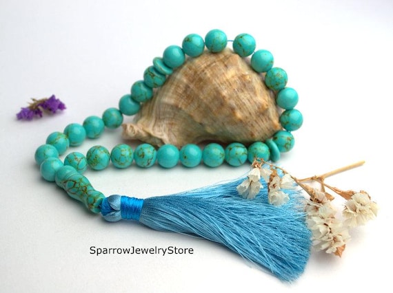 Turquoise Pocket Mala Bead Bracelet: Energy Healing Worry Beads