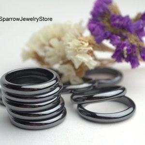 Hematite Stone Ring: Solid Gemstone Band, Boho Stacking Ring