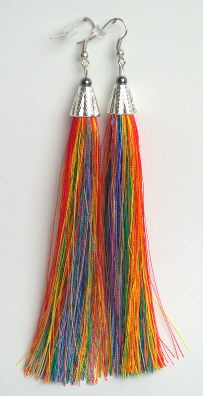 Rainbow Colorful Tassel Earrings Boho Silky Tassel Earring Etsy