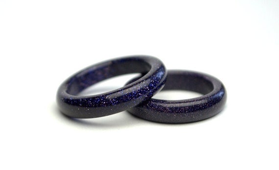 Blue Sandstone Ring: Solid Gemstone Band, Unisex Boho Jewelry