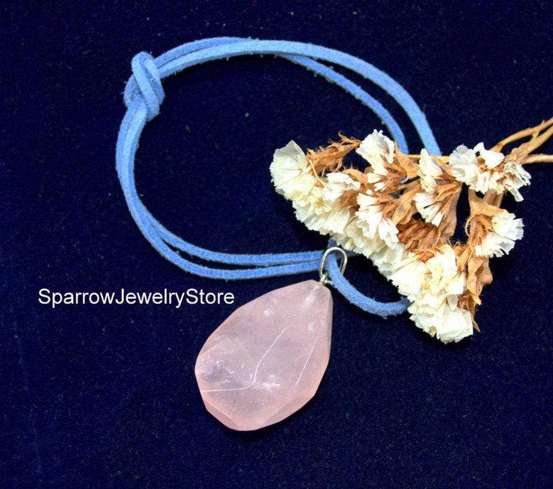 Rose Quartz Pendant Necklace Pear Teardrop Rose Quartz Jewelry Large