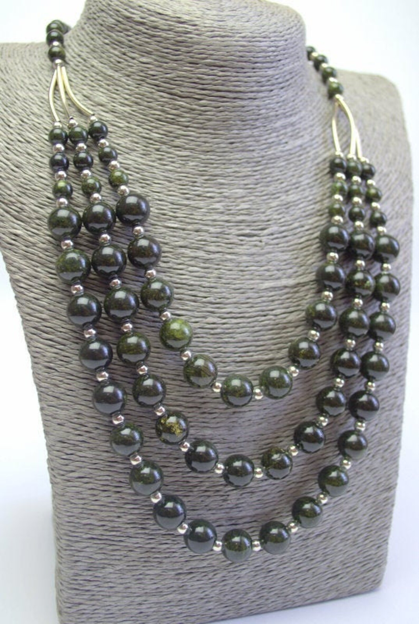 Russian Serpentine Beaded Necklace Dark Green Necklace Multi Etsy
