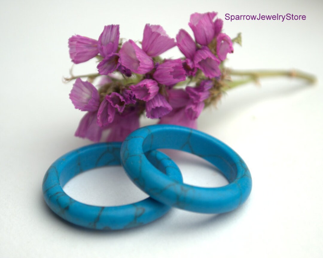 Blue Howlite Stone Ring Band: Turquoise Style Wedding Unisex Ring - Etsy