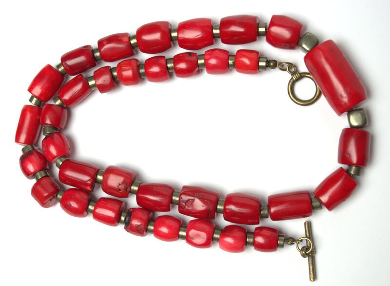Collation Vintage En Corail Rouge Naturel - Bijou Ancien Idée Cadeau