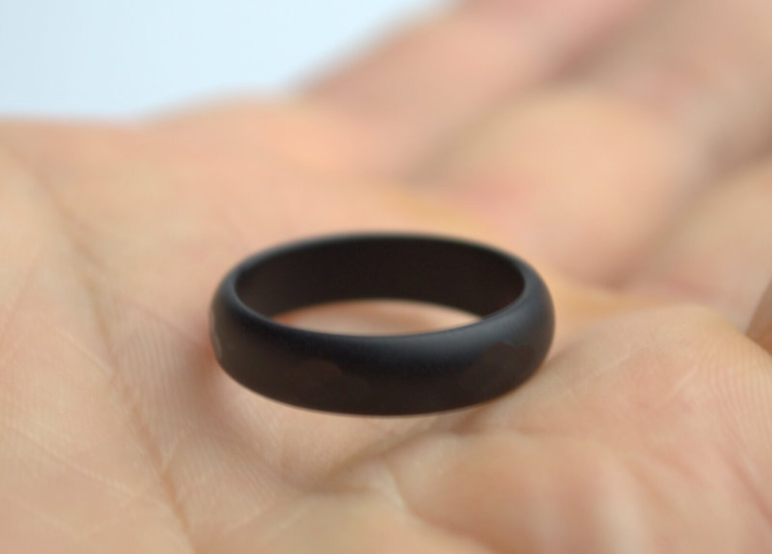 Natural Black Agate Stone Band Carved Gemstone Rings Matt Etsy