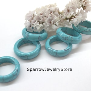 Blue turquoise howlite wedding ring band Blue polished stone ring Personalized gift Wedding unisex ring band His her rings Christmas gift