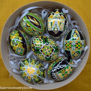 Set of 7 Real Ukrainian Easter eggs Pysanky Hand made Traditional Ukrainian Pysanka Chicken high quality easter egg Easter gift idea for mom