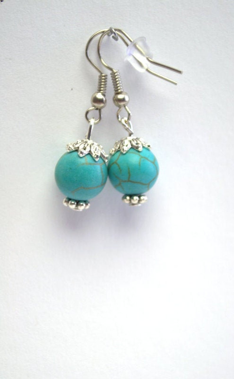 Natural Turquoise Drop Earrings Gemstone Jewelry Simple Dangle Etsy