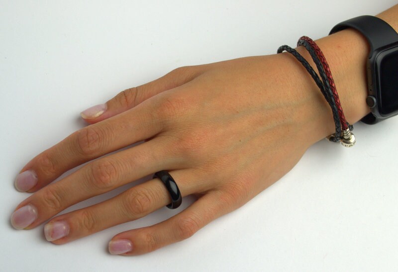 Natural Black Agate Stone Band Solid Stone Rings Size 6 7 8