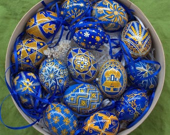 Set of 15 Chicken hand painted easter egg Traditional Ukrainian Easter eggs Pysanka Ukrainian souvenir Pysanky Easter gift idea for her mom