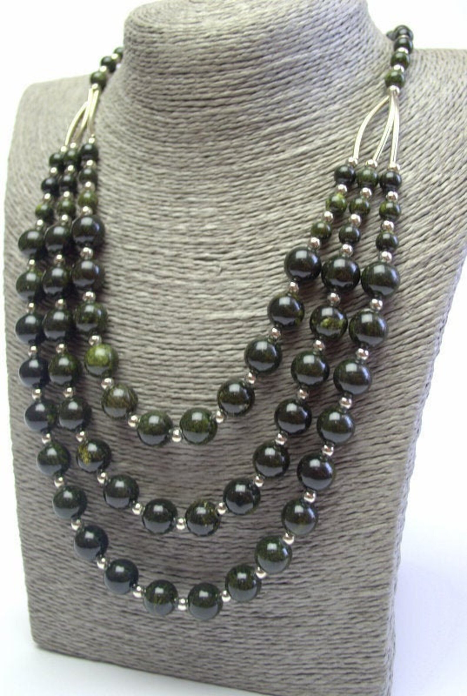 Russian Serpentine Beaded Necklace Dark Green Necklace Multi Etsy