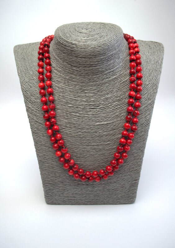 Coral Necklace long coral necklace long multi strand wrap Etsy