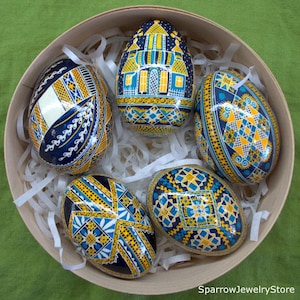 Traditional Ukrainian symbol Pysanky Easter ornaments SET of 5 Goose high quality easter egg Real Ukrainian Easter eggs Christmas gift idea