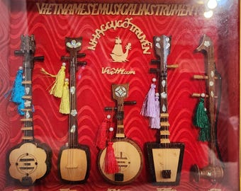 Vintage Vietnam Miniature Musical Heritage Miniatures in Dual Shadow Box Display Case