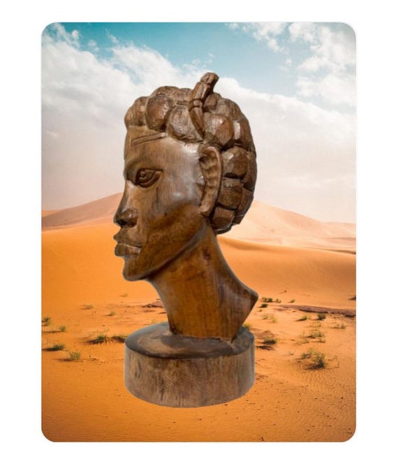 アフリカ　木彫　木像　人頭 アフリカの戦士の頭の無垢の木彫り、ビンテージ彫刻、アフリカの