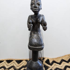 YORUBA Figure with Mount from Nigeria. Tribal Statue, fairly large wooden carved sculpture by Nigerian artist