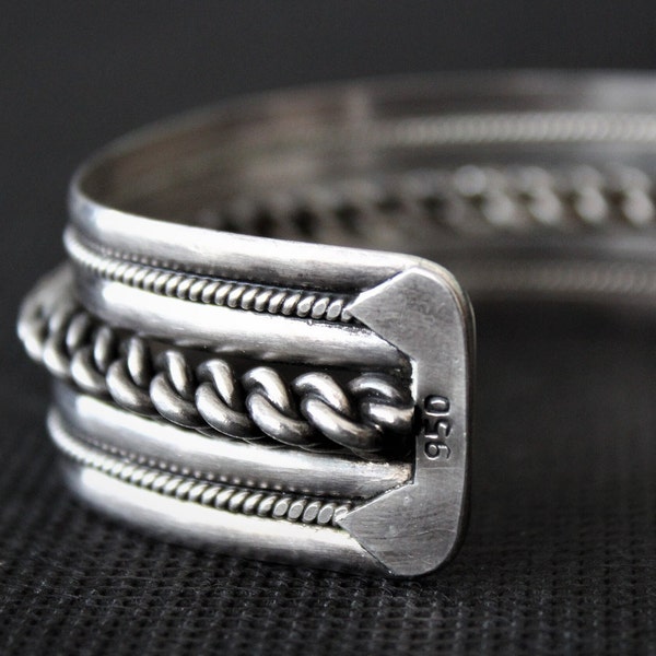 NORTH AFRICAN SILVER Bangle with Plaited Rope Design, Cuff / Bracelet from North Africa,Hallmarked 950, Bijoux Ethnics.