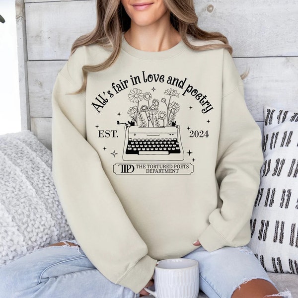 All's Fair in Love and Poetry Shirts, The Tortured Poets Department Shirts, Poetry Sweatshirts, Typewriter Shirts, Writer Shirts,TTPD Shirts