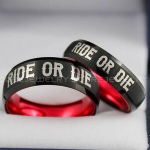 2 Stück Paar schwarze Wolframbänder mit gewölbter Kante Fahrt oder sterben Design 8 mm 6 mm schwarze Ringe