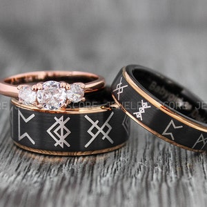 Viking Rings, Runes Rings, Nordic Rings, Couple Rings Couple Wedding Bands, Couple Jewelry, Black Wedding Rings, Black Wedding Bands