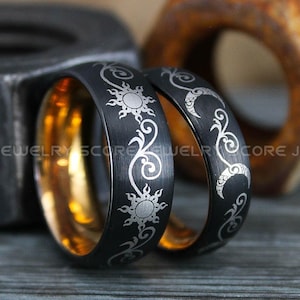 Sun and Moon Rings, Sun and Moon Wedding Bands, Couple Rings, Summer Wedding Rings, Sun and Moon Jewelry, Matching Couple Rings