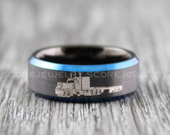 LKW-Ring, LKW-Fahrerring, Trucker Ring, Trucker Rettungsring, LKW-Fahrer Schmuck, Trucker Schmuck, 8 mm schwarz Wolfram Ring