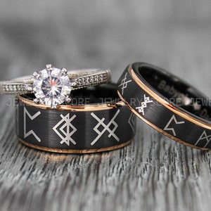 Viking Rings, Runes Rings, Nordic Rings, Couple Rings Couple Wedding Bands, Couple Jewelry, Black Wedding Rings, Black Wedding Bands