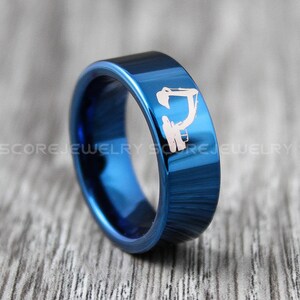 Bulldozer Ring, Dozer Ring, Excavator Ring, Backhoe Ring, 8mm Blue Tungsten Band with Flat Edge, Blue Tungsten Ring, Blue Wedding Ring