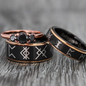 Viking Rings, Runes Rings, Nordic Rings, Couple Rings Couple Wedding Bands, Couple Jewelry, Black Wedding Rings, Black Wedding Bands