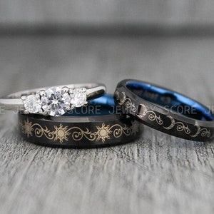 Sun and Moon Rings, Sun and Moon Wedding Rings, 3 Piece Couple Set, Couple Wedding Rings, Couple Wedding Bands, Matching Rings, Couple Rings