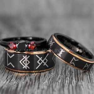 Viking Rings, Runes Rings, Nordic Rings, Couple Rings Couple Wedding Bands, Couple Jewelry, Black Wedding Rings, Black Wedding Bands