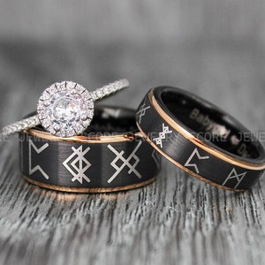 Viking Rings, Runes Rings, Nordic Rings, Couple Rings Couple Wedding Bands, Couple Jewelry, Black Wedding Rings, Black Wedding Bands