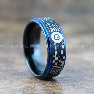 Circuit Board Ring, Engineer Ring, Science Ring, Physics Ring, Teacher Ring, Black Tungsten Band Circuit Board Pattern Ring