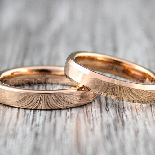 Handmade Rose Gold Matte Matching Wedding Bands Couple Rings - Etsy