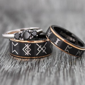 Viking Rings, Runes Rings, Nordic Rings, Couple Rings Couple Wedding Bands, Couple Jewelry, Black Wedding Rings, Black Wedding Bands