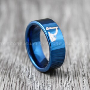 Bulldozer Ring, Dozer Ring, Excavator Ring, Backhoe Ring, 8mm Blue Tungsten Band with Flat Edge, Blue Tungsten Ring, Blue Wedding Ring