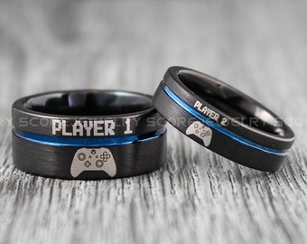 Par de Alianças Que Brilham no Escuro Player 1 e Player 2 - ALBNE05V